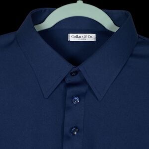 Collars & Co Polo Shirt Mens 2XL Navy Blue Dress Collar Point Office Preppy NEW